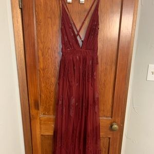 Wine Colored Lace Maxi Dress